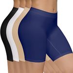 SIMIYA 4 Pack Womens Boxer Shorts Seamless Chub Rub Shorts Stretchy Anti Chafing Underwear for Under Dresses(Black+White+Nude+Blue,L)