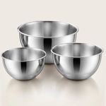 Unify 3 Pieces Stainless Steel Mixing Bowls Set (1100ml, 2000ml, 3400ml) | Katori/Katora Set | Large Kitchen Bowls for Mixing Dough, Salad, Serving | Heavy Duty & Rust Free (Amora Design)
