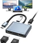 AHGEIIY USB C to Dual HDMI Adapter, 4-in-1 USB Type C Hub with 2 HDMI/USB3.0/PD Charging, Dual Screen Display USB-C Docking Station Dual HDMI Adapter for 2 Monitors Compatible with Thunderbolt 3