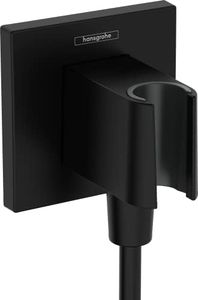 Hansgrohe Coude de Raccordement avec Support Pommeau de Douche Fixfit E, Raccord Douche avec Support Douchette Mural, avec Clapet Anti-Retour, Noir Mat, 26889670
