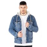 NOROZE Men's The Trucker Denim Long Sleeve Jacket | Washed Denim Sherpa Fleece Hoodie Western Style Jean Coat (M, Denim Blue)