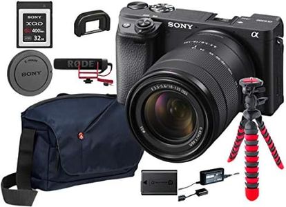 Sony Alpha a6400 Mirrorless Digital Camera with 18-135mm Lens - Bundle with Shoulder Bag, 64GB SD Card, Cleaning Kit, SD Card Case, Tripod, Corel PC Software Kit, and More (16 Items)
