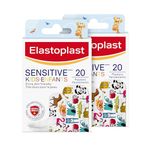 Elastoplast Sensitive Kids Bandages | 20 Strips, 2 sizes - Pack of 2 | Hypoallergenic | Extra skin-friendly | Soft & Breathable Material | Painless to Remove | Latex Free