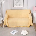 HOKIPO Polycotton Thick and Soft Sofa Cover Throw Couch Protector 2 Seater, 180 (D) x 230 (L) cm (AR-4639-N5), Yellow