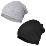 FabSeasons Cotton Slouchy Beanie and Skull Cap for Summer, Winter, Autumn & Spring Season. Combo Pack of 2 (Gray, Black)