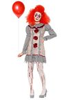 Smiffys Vintage Clown Lady Costume, Grey & Red with Dress & Neck Ruffle, Halloween Cirque Sinister Fancy Dress, Clown Dress Up Costumes