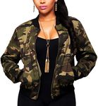 Women's Casual Camouflage Jacket With Pockets Sexy V Neck Long Sleeve Button Down Denim Coat, Army Camo With Lining, Large