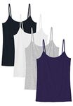 Vislivin Women's Basic Solid Camisole Adjustable Spaghetti Strap Tank Top Black/Gray/White/Dark Blue-1 M