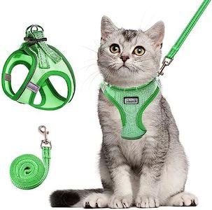 Betmaypet Cat Harness and Leash Set, Soft and Breathable Vest with Reflective Strip, Escape Proof Kitten Harness, Easy to Wear for Cats Walking and Traveling (Green, XS)