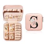 JEKUGOT Personalized Jewelry Box,Travel Jewelry Box, Portable Small Jewelry Box,Jewelry Travel Case with Mirror,A-Z Alphabet Jewelry Box for Girls and Women,Birthday Gift for Women (S)