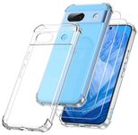 YisrLery 3 in 1 Phone Case Compatible with Google Pixel 8a Case and 2 Pack Tempered Glass Screen Protector, Slim Soft TPU Shockproof Anti-Scratch Google Pixel 8a Phone Case Silicone Clear