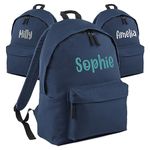 Print Maniacs Personalised School Backpack Large 18L Kids Travel Rucksack Junior Shoulder Collage Rucksack Back To School Girls Boys Lunch Swimming P.E Laptop Book Bag Name (Navy)