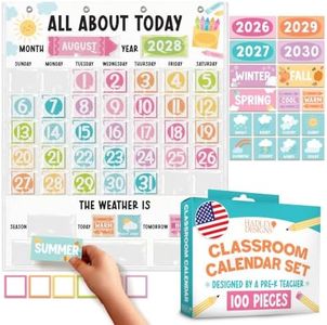 Classroom Calendar Pocket Chart -24x29" Pocket Chart Calendar for Classrooms, Teacher Calendars Bulletin Board Set, Elementary Kindergarten Preschool Classroom Decor, Crayon Bulletin Board Decorations