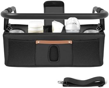 Parent Console Stroller Organizer Compatible with Wonderfold W4: Store Extra Belongings , Velcro Straps, 2 External Storage Pouches,4 Insulated Cup Holders, Large Size for All 4-Seater Models