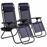 Zero Gravity Chairs Set of 2 Outdoor Adjustable Recliner Chair Folding Camping Chairs,Patio Chairs with Cup Holder Padded Headrest Reclining Camping Accessories for Lawn Deck Beach Poolside Yard,Blue