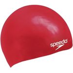 Speedo Junior Plain Moulded Silicone Swimming Cap | Dry Hair | Kids Swim, Red, One Size