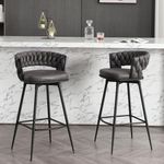 BFZ 26inch Bar Stools Set of 2, Counter Height Bar Stools, 180° Swivel Suede Fabric Stool Chairs with Woven Back and Footrest for Kitchen Island, Cafe, Pub, Bar Counter