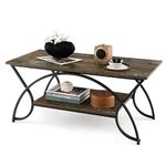 COSTWAY 2-Tier Coffee Table, Rustic Wood Accent Tea Table with Storage and Black Finished Metal Frame, Chic Rectangular End Table for Living Room Office Lounge (Rustic Brown)