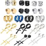 JEWPARK Unisex Adult Jewpark 16 Pairs Stainless Steel Magnetic Earrings Clip On Non Pierced Stud Magnet Earring Set 6Mm Blue, Gold