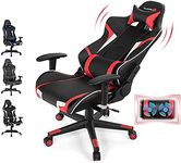 CHEFJOY Massage Gaming Chair, High Back Office Computer Chair with Headrest and Lumbar Support, Racing Style Reclining Swiveling Game Chair for Home Office (Red)