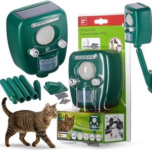 SWISSINNO Ultraschall-Tiervertreiber PRO mit LED-Licht und Solarbetrieb – Bewegungsaktivierte Tierabwehr für Garten Hof Auto oder Teich – 12 m Reichweite – 150 m² Abdeckung – Inklusive Erdspieß
