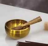 Purpledip Hammered Bell Metal Singing Bowl: Tibetan Buddhist Musical Instrument for Meditation Prayers, Golden, 4 Inches (10686)