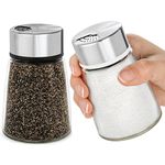 Salt and Pepper Shakers Set with Adjustable Pour Holes - Stainless Steel Spice Dispenser - Perfect for Pink Himalayan, Table Salt, Black and White Pepper