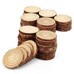 LEXININ 50 Pcs Natural Wood Slices, 3.5-3.9 Inch Unfinished Wooden Slices, Tree Bark Wood Discs for Craft DIY Ornaments