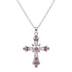 TEAMER Pink Crystal Cross Pendant Necklace Gothic Punk Colorful Cross Zircon Choker for Egirl Eboy Woman, Stainless Steel