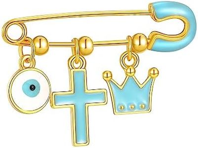 QMEXINS 18K Gold Plated Baby Evil Eye Pin Baby Protection Jewish Brooch Jewelry Diaper Stroller