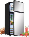 KRIB BLING 3.5Cu.Ft Compact Refrigerator Mini Fridge with Freezer, Small Refrigerator with 2 Door, 7 Level Thermostat Removable Shelves for Kitchen, Dorm, Apartment, Bar, Office Silver