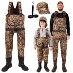 DaddyGoFish Neoprene Chest Waders for Kids and Adults, BootFoot, Fishing & Hunting with a Camouflage Caps and a Wader Hanger