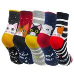 Chalier Womens Cute Cat Dog Patterned Animal Socks Colorful Funny Casual Cotton Novelty Crew Socks (CA/US, Alpha, One Size, Regular, Regular, Cute Cat Socks Multicolor)