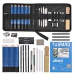 Tusmad 35 Pieces Professional Drawing Pencils kit and Drawing Sketching Kit charcoal pencil Kit Graphite Pencil Charcoal Sticks Eraser Sketch Book sketch shading pencils Wood & Other Tools for Artists