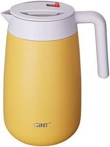 GiNT 54Oz/1.6L Thermal Coffee Carafe Wide Mouth - Double Wall Vacuum Insulated Stainless Steel Beverage Dispenser with Safety Lock | 12H Hot & 20H Cold Retention (Yellow)