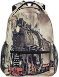 Ombra Backpack Vintage Express Steam Train School Shoulder Bag Large Waterproof Durable Bookbag Laptop Daypack for Students Kids Teens Girls Boys Elementary