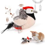 LIFLIX Interactive Cat Toys, Rechargeable Chirping Flapping Bird(no Flying) with Catnip for Indoor Cats, Touch Activated, Plush Kitten Exercise Toys (Woodpecker)