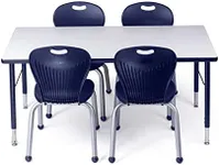 Chair and Table Set for Schools - Table About 24 x 48 inch (60 x 120cm) - Height Adjustable Legs -Spray Edges - and 4 Premium Classroom Chairs - for Commercial Spaces