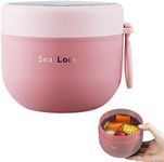 Insulated Bento, 600ml Leakproof Lunch Box Sandwich Salad Porridge Containers with Stainless Steel Inner, Safe Soup Cup Bento Box For Office School (Pink)