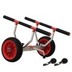 Soozier Heavy Duty Kayak Cart, 220 lbs Capacity Canoe Trolley Cart with Adjustable Width, 10'' Flat-Free Wheels and Tie-Down Straps, for Canoes Paddleboards Boats, Red