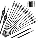 GPP Outdoors Carbon 30" Black Shaft Arrows with Field Points Replaceable Tips (12 Pack) for Recurve Bow & Compound Bows