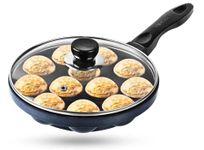 Vinod Zest Aluminium Non Stick Paniyarakal With Glass Lid - 12 Cavities, 20.5Cm | 3Mm Thick | 3 Layer Coating | Metal Spoon Friendly |Toxin Free | 1 Year Warranty - Black