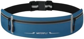 WATERFLY Running Belt Fanny Pack: Slim Waist Bag with 3 Zipper Pockets, Reflective Runner Phone Holder for Men Women - Fitness Gym Belt Adjustable Fit for Exercise Marathon Jogging Blue