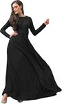 koh koh Plus Size Womens Long Full Sleeve Sleeves Flowy Empire Waist Fall Winter Modest Formal Floor Length Abaya Muslim Gown Gowns Maxi Dress Dresses, Black 3XL 22-24