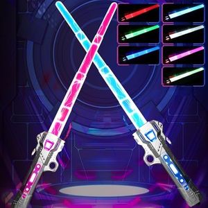 ZCOINS 2 Pack Light Saber Toy Rechargeable LED Light Sword with 7 Colors and FX Sounds, Retractable 2-in-1 Light Up Saber for Christmas Birthday Party Supplies Kids Adults Cosplay