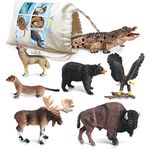 Volnau Safari Animal Figurines Toys 7PCS North America Figures Zoo Pack for Toddlers Kids Christmas Decoration Gift Preschool Educational Moose Wolf Bear Jungle Forest Woodland Set