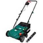 SAKUSEI Tools Electric Lawn Scarifier/Rake/Aerator 1500w Dethatching Grass Racking, Moss Dead Leave Removal, Soil Aerater, 30 Litre Collection Bag, 10m Power Cable, 4 Cutting heights, 32cm Width.