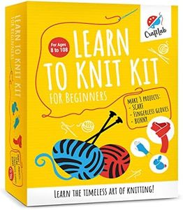 CraftLab Knitting Kit for Beginners, Kids Adults Seniors includes All Knitting Supplies: Wool Yarn, Knitting Needles, Yarn Needle and Instructions – Fantastic DIY Gift Learn to Knit Arts & Crafts Kit