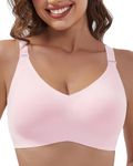 ANFITBOC Seamless Bras for Women Wireless No Underwire Push Up Bra Adjustable Plunge V Neck Bralettes with Bra Extender Pink