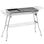 Outsunny Portable Charcoal Grill, Stainless Steel Folding BBQ Grill with Shelf, Side Basket and Pan for Cooking, Camping, Picnic, Travel